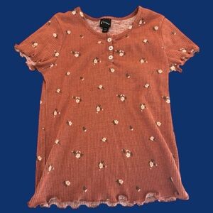 Art Class Ribbed Lettuce Hem Floral Boho Shirt 10/12